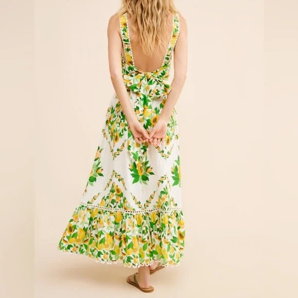 FARM Rio White Midi Dress with Yellow & Green Floral Print - Picture 3 of 11